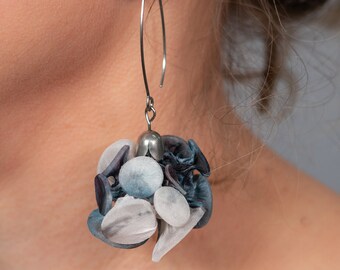Boucles d'oreilles en tissu, Boucles d'oreilles longues tendance, Bijoux en tissu, Bijoux avant-gardistes, Boucles d'oreilles en textile, Grosses boucles d'oreilles, Créoles en argent sans nickel