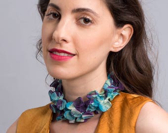 Purple Infinity Scarf, Handmade Fabric Necklace, Bold Statement Necklace, Textile Jewelry, Avant Garde Jewelry, Unique Handmade Neckpiece