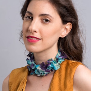 Purple Infinity Scarf, Handmade Fabric Necklace, Bold Statement Necklace, Textile Jewelry, Avant Garde Jewelry, Unique Handmade Neckpiece