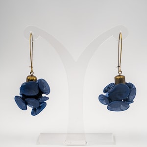 Funky Earrings, Long Statement Earrings, Avant Garde Jewelry, Textile Jewelry, Fabric Earrings, Avant Garde Earrings, Navy Blue Earrings