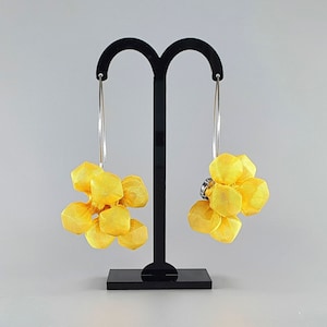 Fabric Earrings, Large Statement Earring, Yellow Dangle Drop Earrings, Avant Garde Jewelry, Bohemian Jewelry, Unique Yellow Earrings