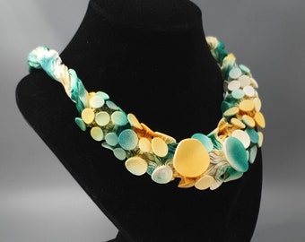 Fabric Bib Necklace, Bold Colorful Necklace, Chunky Necklace, Avant Garde Jewelry, Fabric Necklace, Handmade Necklace, Statement Necklace