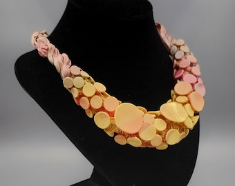 Bib Necklace, Unique Orange Necklace, Handmade Shibori Necklace, Textile Jewelry, Fabric Necklace, Bold Statement Necklace,Handmade Necklace