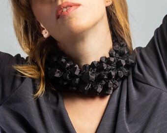 Unique Black Scarf, Infinity Scarf, Circular Scarf, Statement Accessories, Winter Accessories, Art Scarf, Scarf Necklace, Cowl Scarf