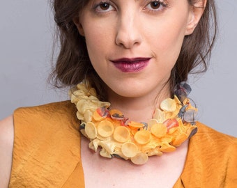 Bold Yellow Necklace, Fabric Jewelry, Fabric Choker, Oversized Necklace for Women, Statement Choker, Fabric Necklace, Avant Garde Necklace