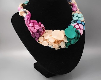 Colorful Necklace, Textile Jewelry, Handmade Fabric Necklace, Unique Bib Necklace, Colorful Necklace, Fabric Necklace, Avant Garde Necklace