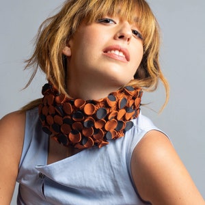 Orange Scarf, Unique Scarf, Shibori, Wearable Art, Circular Scarf, Extravagant Scarf, Bohemian Scarf, Cowl Scarf, Colorful Scarf, Origami Wide