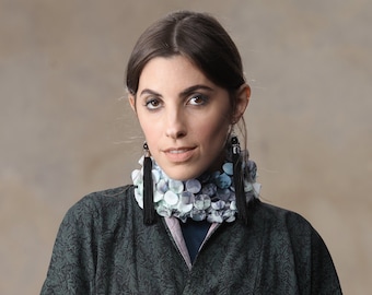 Mode-accessoire voor vrouwen, stoffen ketting, sjaalketting, boho-accessoire, statementketting, textielsieraden, uniek moedercadeau