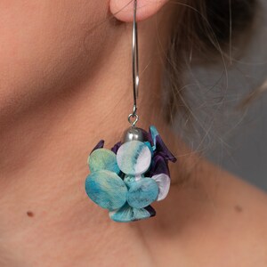 Funky Earrings, Fabric Earrings, Colorful Earrings, Textile Jewelry, Long Statement Earrings, Avant Garde Earrings, Chunky Earrings, Shibori