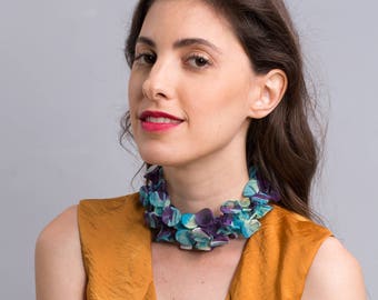 Statement Necklace, Handmade Textile Necklace, Fabric Necklace, Chunky Necklace, Infinity Necklace , Fabric Jewelry, Blue and Purple Scarf