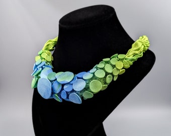 Shibori Necklace, Fabric Necklace, Statement Bib Necklace, Avant Garde Necklace, Shibori Jewelry, Extravagant Necklace, Unusual Necklace