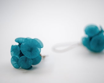 Fabric Earrings, Fabric Jewelry, Turquoise Statement Earrings, Unique Turquoise Earrings, Turquoise Flower Earrings, Long Turquoise Earrings