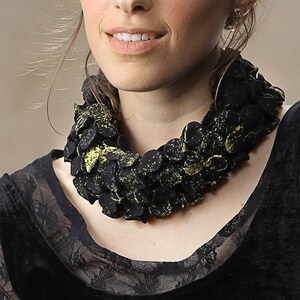 Black Fabric Necklace, Big Bold Necklace, Statement Necklace, Winter Accessory For Women, Textile Jewelry, Unique Statement Jewelry, Shibori