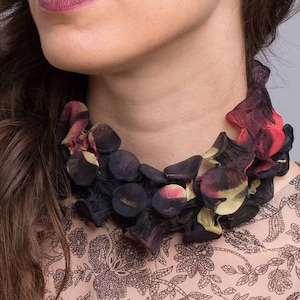 Black Infinity Scarf, Handmade Fabric Necklace, Bold Statement Necklace, Black & Red Chiffon Scarf, Fabric Jewelry, Textile Necklace