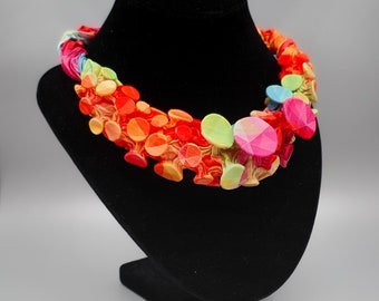 Fabric Necklace, Funky Necklace for Woman, Shibori Jewelry, Colorful Necklace, Handmade Necklace, Bib Statement Necklace, Fungi Studio