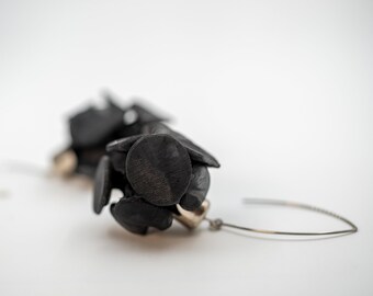 Black Dangle Earrings, Textile Jewelry, Handmade Fabric Earrings, Long Dangle Earrings, Long Earrings, Handmade Black Organza Earrings
