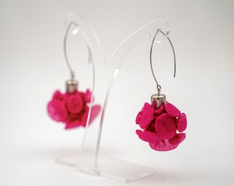 Fuchsia Earrings, Fabric Earrings, Textile Jewelry, Pink Earrings, Pink Statement Earrings, Long Pink Earrings, Nickle Free Silver Hoops