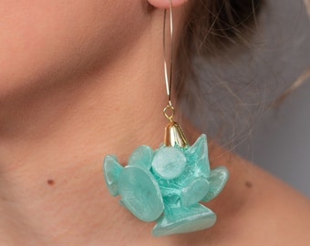 Boucles d'oreilles menthe, Boucles d'oreilles en tissu, Bijoux en textile, Boucles d'oreilles faites main, Boucles d'oreilles audacieuses, Boucles d'oreilles extravagantes, Boucles d'oreilles longues