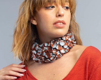 Chunky Choker, Collar Necklace, Shibori Necklace, Wearable Art, Fabric Necklace, Fabric Jewelry, Scarf Necklace, Bohemian Choker, Statement