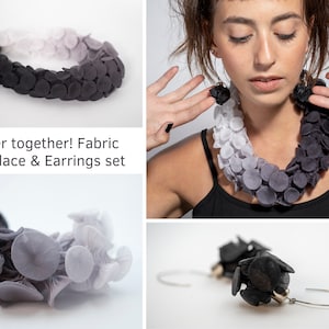 Avant Garde Jewelry Set, Black & White Statement Necklace, Long Fabric Necklace, Chunky Necklace, Extravagant Necklace, Funky Earrings