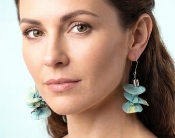 Handmade Fabric Earrings, Turquoise Drop Earrings, Textile Earrings, Fabric Statement Earrings, Turquoise Earrings, Artisan Earrings