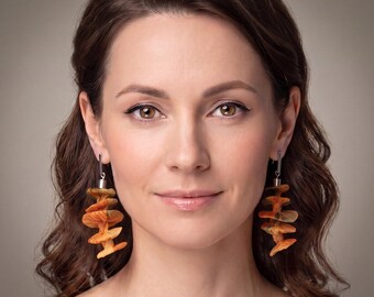 Orange Drop Earrings, Long Orange Earrings, Extravagant Earrings, Textile Earrings, Fabric Statement Earrings, Handmade Artisan Earrings