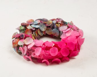 Pink Scarf, Loop Scarf, Summer Scarf, Narrow Scarf, Bohemian Scarf, Wearable Art, Shibori Scarf, Scarf Necklace, Art Scarf, Statement Choker