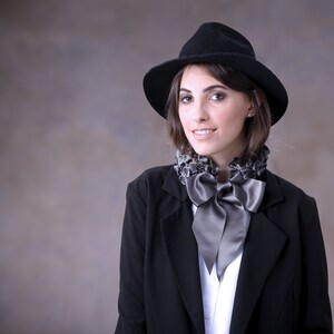 Velvet Scarf, Velvet Collar, Gray Scarf, Fabric Necklace, Big Bold Chunky Necklace, Fabric Jewelry, Victorian Fashion, Unique Art Jewelry