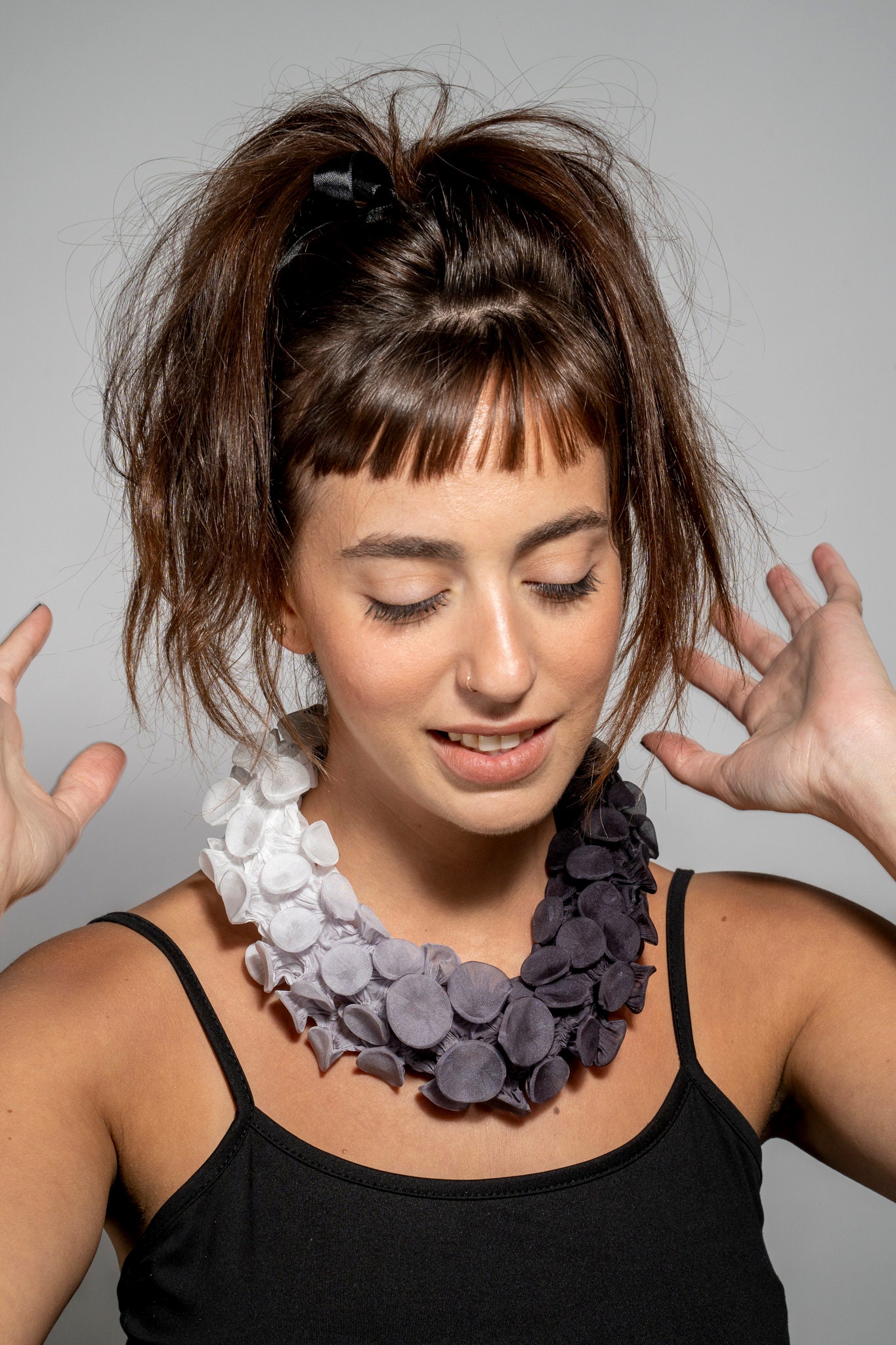 Party Black Dress Jewellery Fungistudio Avant Garde Jewelry Set, Black  White Statement Necklace, Long Fabric Necklace,