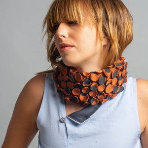 Orange Scarf, Unique Scarf, Shibori, Wearable Art, Circular Scarf, Extravagant Scarf, Bohemian Scarf, Cowl Scarf, Colorful Scarf, Origami image 5