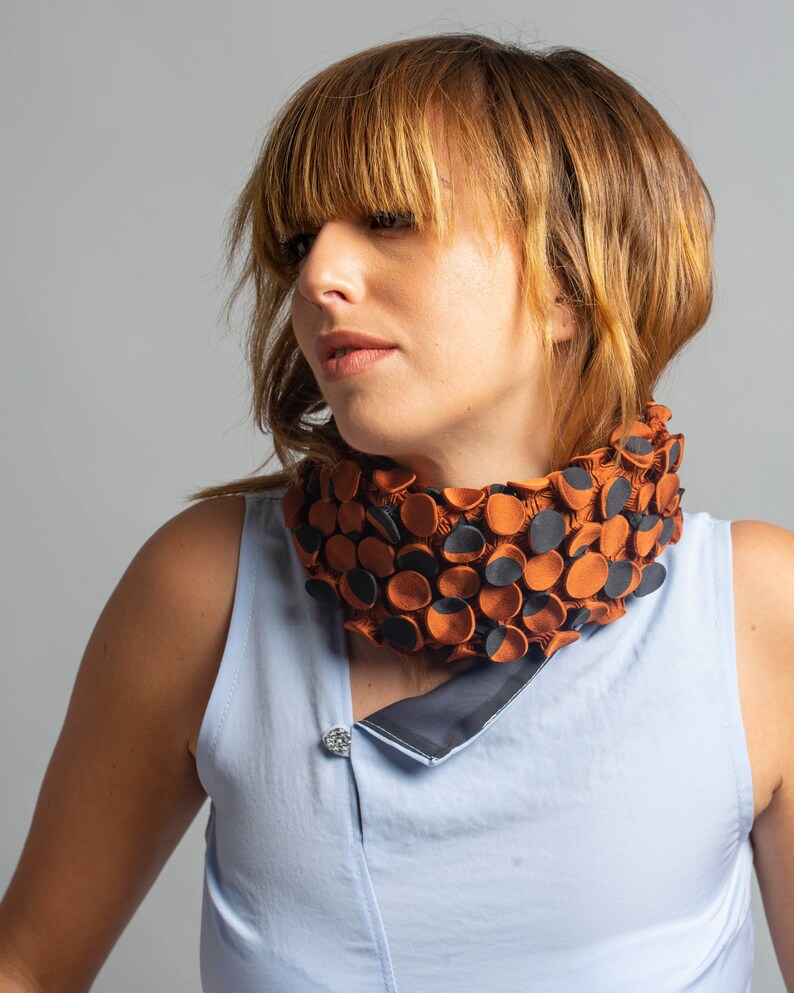 Orange Scarf, Unique Scarf, Shibori, Wearable Art, Circular Scarf, Extravagant Scarf, Bohemian Scarf, Cowl Scarf, Colorful Scarf, Origami image 5