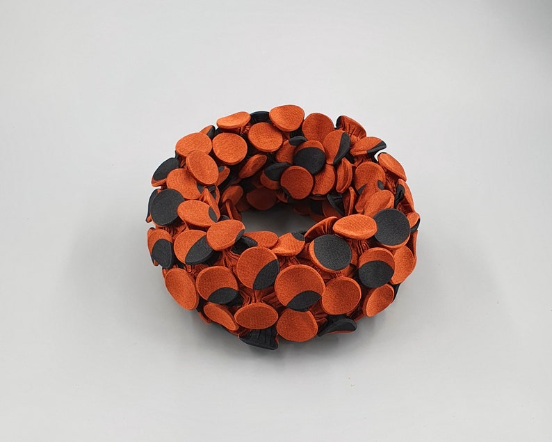 Orange Scarf, Unique Scarf, Shibori, Wearable Art, Circular Scarf, Extravagant Scarf, Bohemian Scarf, Cowl Scarf, Colorful Scarf, Origami image 4