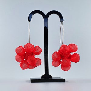 Long Statement Earrings, Avant Garde Earrings, Fabric Jewelry, Avant Garde Jewelry, Fabric Earrings, Red Chandelier Earrings, Red Chandelier