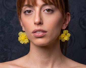 Cute Yellow Earrings, Bright Yellow Earrings,Fabric Earrings, Bohemian Earrings for Woman, Fabric Dangle Earrings, Geometric Shape Earrings