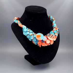 Colorful Necklace, Textile Jewelry, Unique Bib Necklace, Orange Necklace, Fabric Necklace, Handmade Fabric Necklace, Bold Statement Necklace