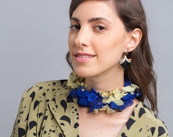 Blue Choker, Blue Collar, Fabric Necklace Choker, Fabric Choker, Fabric Jewelry, Bold Chunky Choker, Avant Garde Necklace, Bohemian Choker