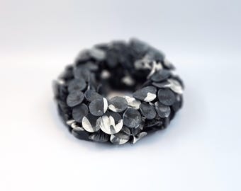 Oversized Necklace, Gray and White Scarf, Spring Accessory, Handmade Fabric Jewelry, Oversized Chiffon Necklace Scarf, Textile Necklace