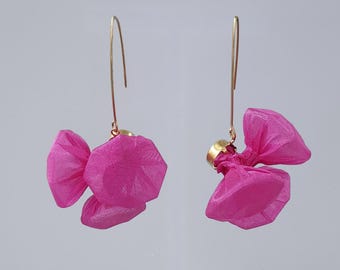 Pink Statement Earrings, Chunky Pink Earrings,  Avant Garde Earrings, Fabric Jewelry, Funky Earrings, Wearable Art, Bohemian Earrings Woman
