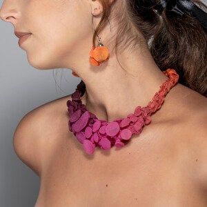 Pink Fabric Necklace, Textile Jewelry, Unique Necklace, Fabric Necklace, Unique Bib Necklace, Bold Statement Necklace, Handmade Jewelry