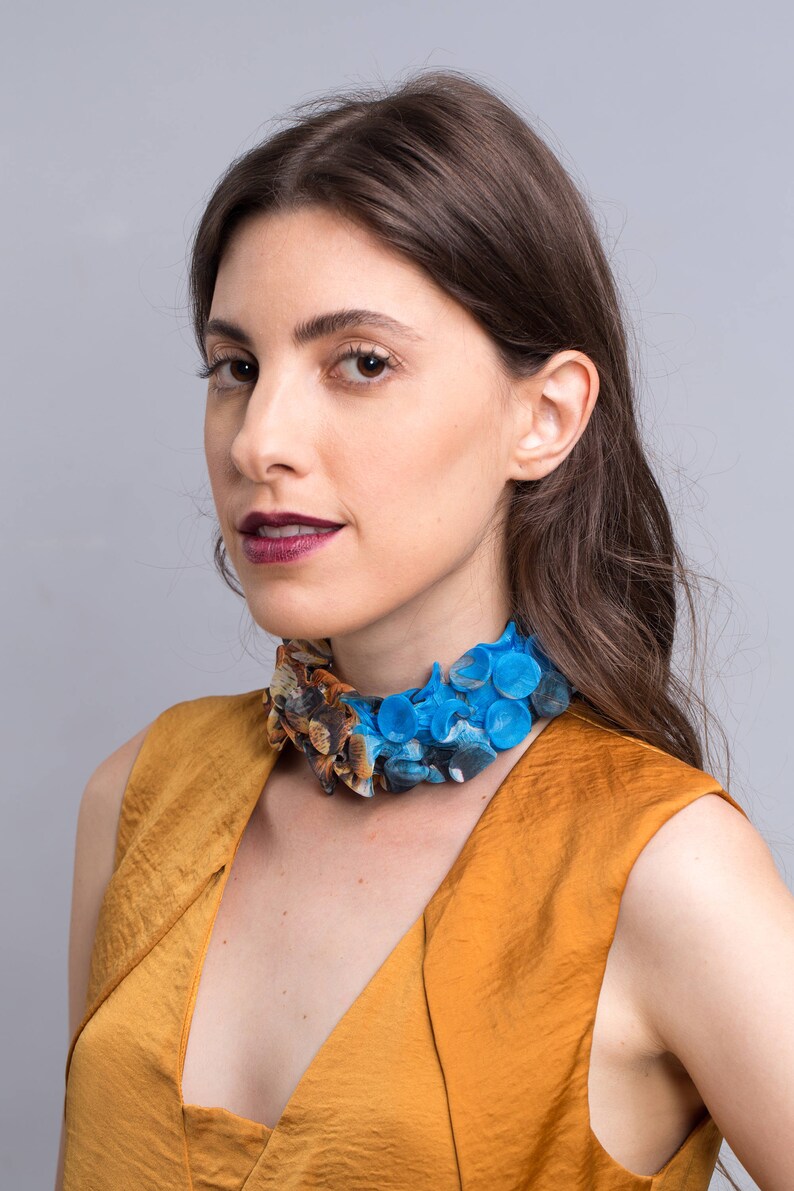 Blue Statement Necklace Infinity Scarf Fabric Necklace Blue Etsy