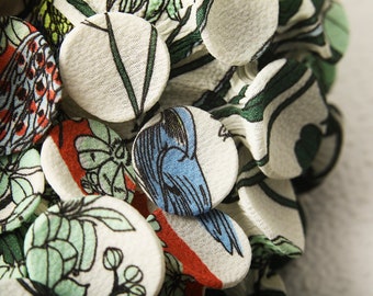 Handmade Scarf, Chiffon Scarf, Green Floral Crepe Textile Jewelry, Bold Statement Necklace, Fabric Collar Scarf, Handmade Statement Scarf