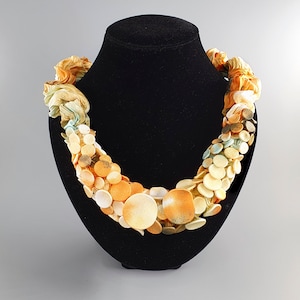 Fabric Necklace, Textile Jewelry, Handmade Necklace, Orange Fabric Necklace, Handmade Jewelry, Fungi Studio, Bold Statement Bib Necklace