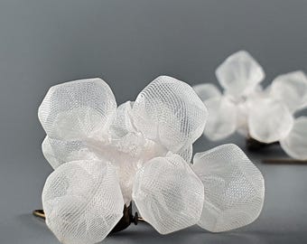Unique White Earrings, Textile Jewelry, Fabric Earrings, Avant Garde Earrings, Long Dangle Earrings, Large Bridal Earrings, Mushroom Earring