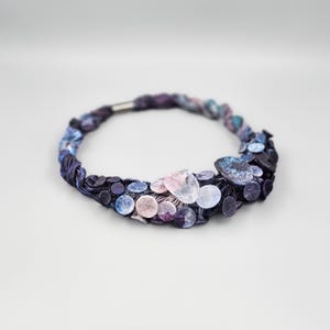 Blue Bib Necklace, Textile Jewelry, Handmade Fabric Necklace, Bohemian Necklace, Statement Necklace, Avant Garde Necklace, Fabric Necklace