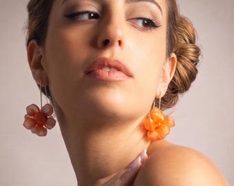 Orange Statement Earrings, Chunky Orange Earrings, Avant Garde Earrings, Funky Earrings, Orange Fabric Earrings, Fabric Jewelry, 3D Earrings