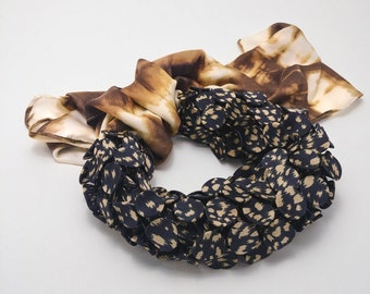 Unique Scarf, Neck Scarf, Avant Garde Statement Accessories, Black Gold Scarf, Handmade Scarf, Black Satin Crepe Art Scarf,Bohemian Necktie
