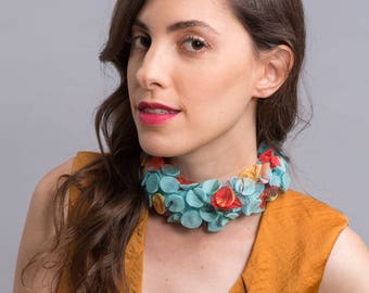 Choker Necklace, Collar Necklace, Unique Statement Necklace, Fabric Jewelry, Fabric Necklace, Chunky Necklace, Avant Garde Necklace, Unusual