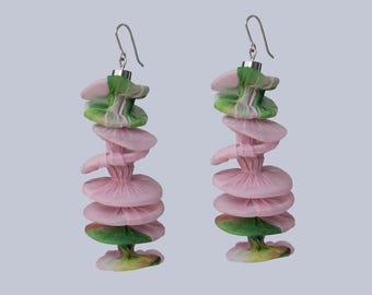 Pink Drop Earrings, Extravagant Earrings, Textile Earrings, Fabric Statement Earrings, Pink Dangle Earrings, Handmade Artisan Earrings