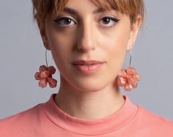 Blush Pink Earrings, Pink Statement Earrings, Fabric Earrings, Blush Earrings, Avant Garde Jewelry, Artisan Earrings, Pink Dangle Earrings