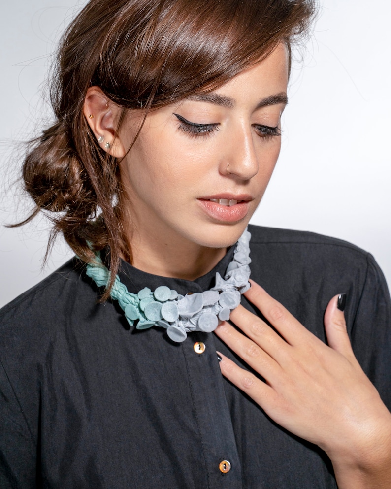 Bib Necklace Unique Necklace Long Necklace Fabric Necklace Etsy